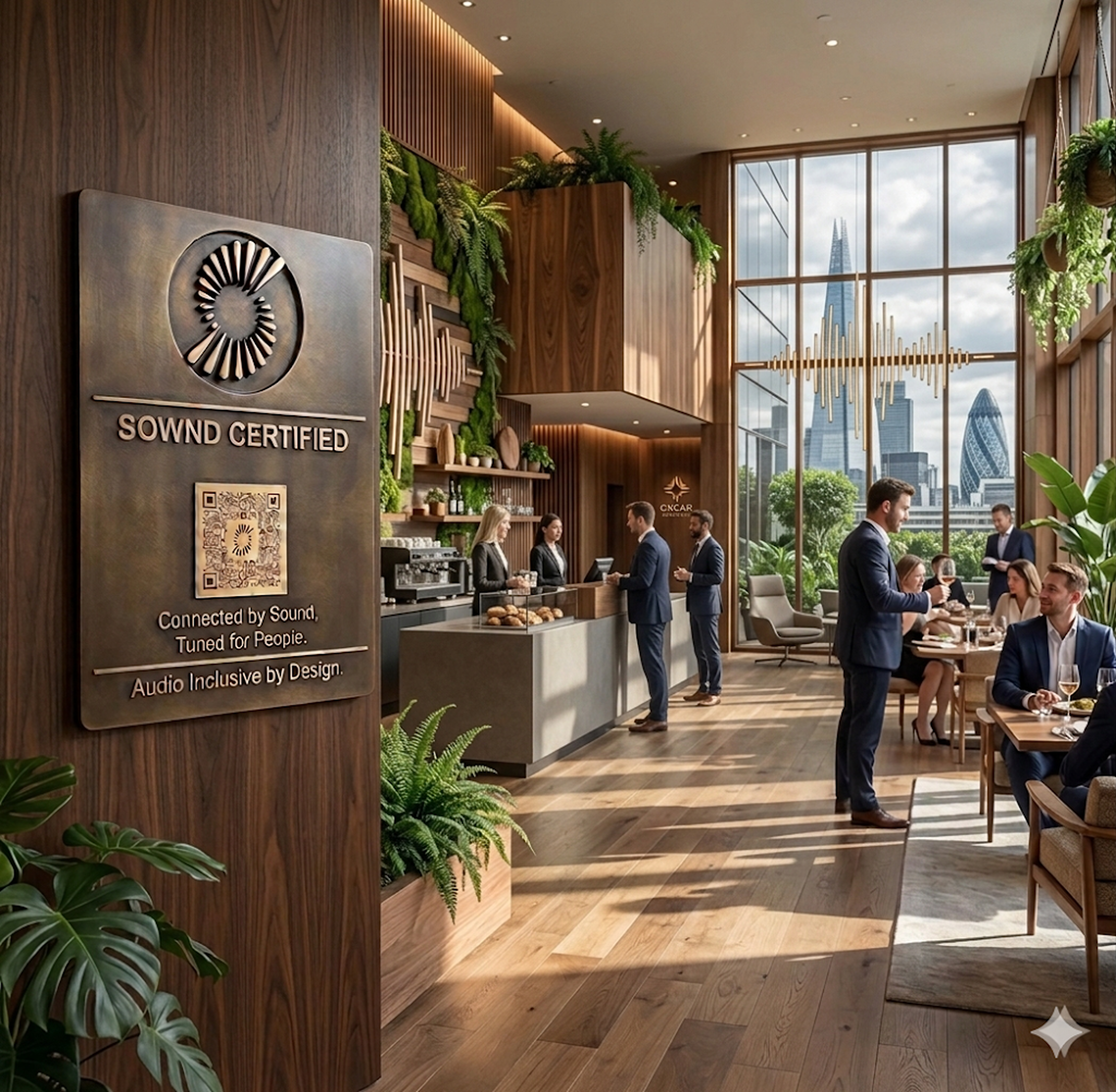 People in a social space designed for sound comfort